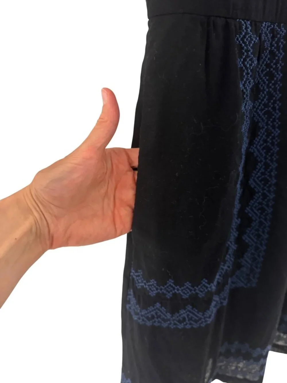 Madewell Augustine Embroidered Short Sleeve Dress Black Blue Size 6 Pockets